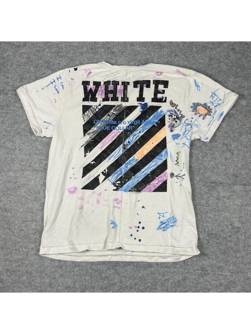 Off White Virgil Abloh Blue Collar Scribble Deconstructed 2016 T-Shirt Size XL